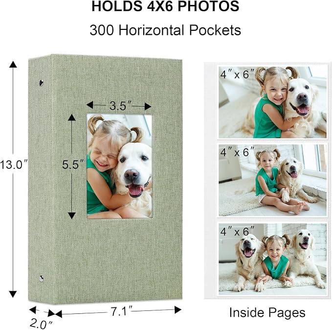 Vienrose 4x6 Photo Album,300 Pockets,Linen Cover with Window,Grass Green | Linen Hardcover, Slip In Photo Book, Family Memory Album, Travel Keepsake - Image 6