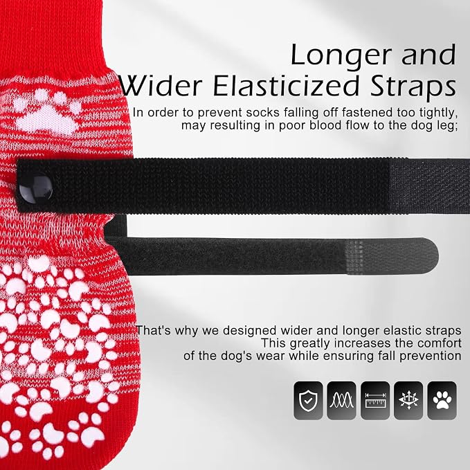 EXPAWLORER Anti Slip Dog Socks, Red, Medium, 4 Count, Fabric, Elastic Band, Dog, Paw Protection, Indoor & Outdoor - Image 5