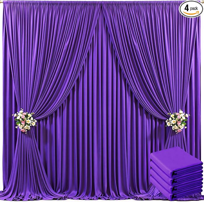 4 Panels Purple Backdrop Curtain for Parties Wedding Wrinkle Free Purple Photo Curtains Backdrop Drapes Fabric Decoration for Birthday Party Photography 20ft(W) x 10ft(H) by Tao-GePartyDecorations