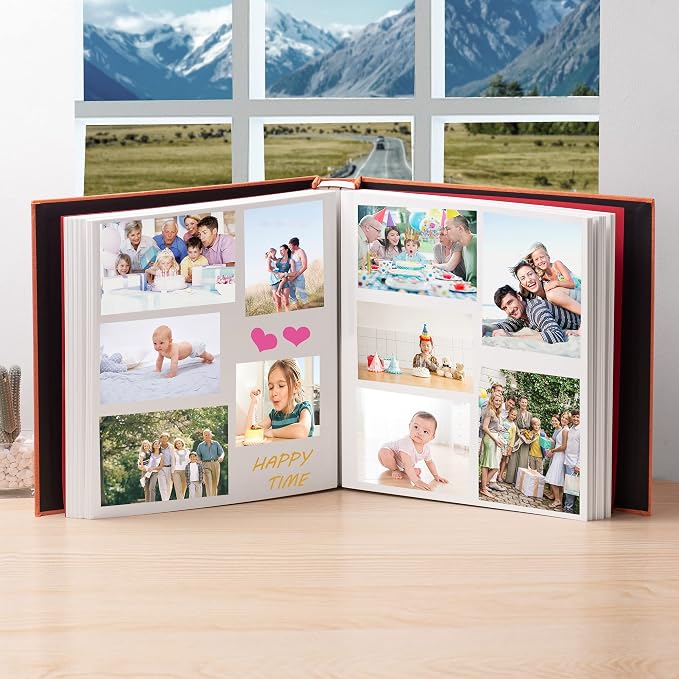 HoneyTolly Large Photo Album Self Adhesive, DIY Scrapbook Album for 600 Photos, 13"x12.6" 120 Pages Linen Cover Memory Book(Orange) - Image 4