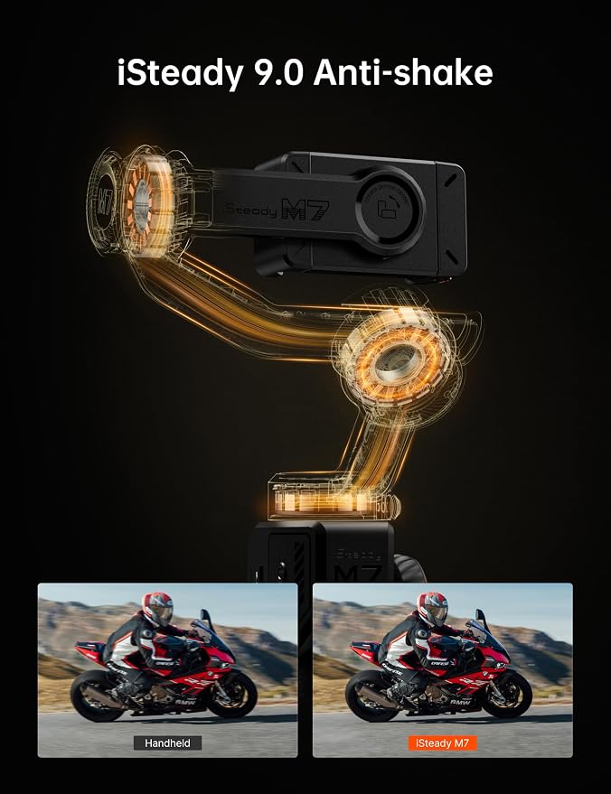 Hohem iSteady M7 Smartphone Gimbal Stabilizer, AI Tracking Sensor with Fill Light, 1.4" Full Color Detachable Touchscreen Remote Control, Built-in Extension Rod, 3-axis Phone Gimbal for iPhone Android - Image 5