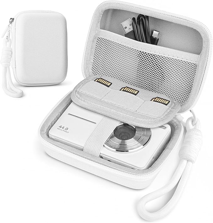 Digital Camera Case Compatible with CAMKORY Digital Point and Shoot/for KODAK PIXPRO FZ45/55 16MP Vlogging/for VAHOIALD FHD 1080P/for IWEUKJLO/for Nsoela, Holder for SD Card More (White) by Roseliya