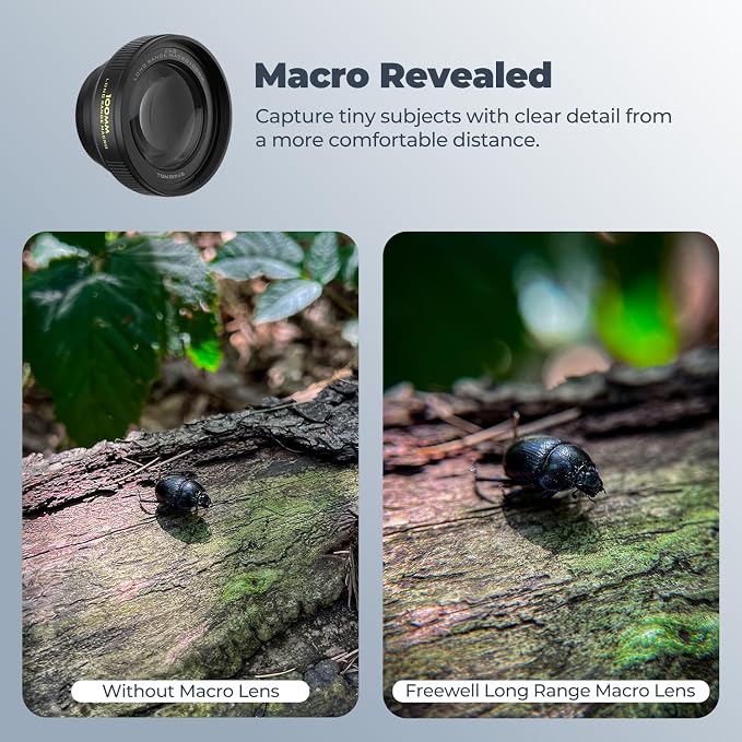 Freewell 100mm Long Macro Lens 17mm Mount iPhone, Samsung | Magnification, 60mm Focus Distance – Capture Detailed Close-Ups of Nature & Small Objects - Image 4