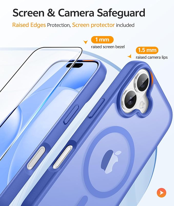 FNTCASE for iPhone 16 Case, Fit for Magsafe, Screen Protector, Ultramarine | Full Camera Protection, Translucent Matte, 14FT Military Grade Drop Proof, Shockproof Protective Phone Cover - Image 4