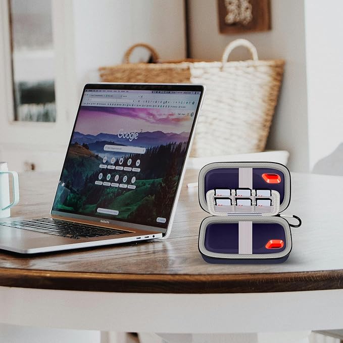 Comecase Dual SSD Case for SanDisk Extreme Portable SSD and Extreme PRO | Holds 2 Drives & 12 SD Cards, Elastic Strap Fit 500GB/1TB/2TB/4TB/8TB, Cable Groove & Carabiner for Travel,Dark Blue,Box Only - Image 8