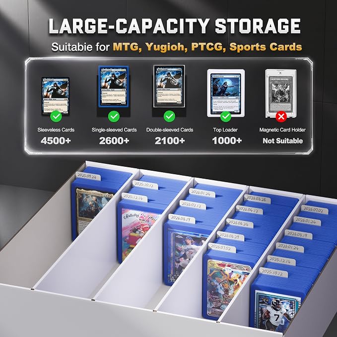 ZLCA 5 Row Trading Card Storage Box, 4000+ Standard Card 900+ Top Loader | Cardboard Storage Box with 30 Dividers, Bulk Card Storage Box for MTG TCG PTCG Sports Card - Image 2