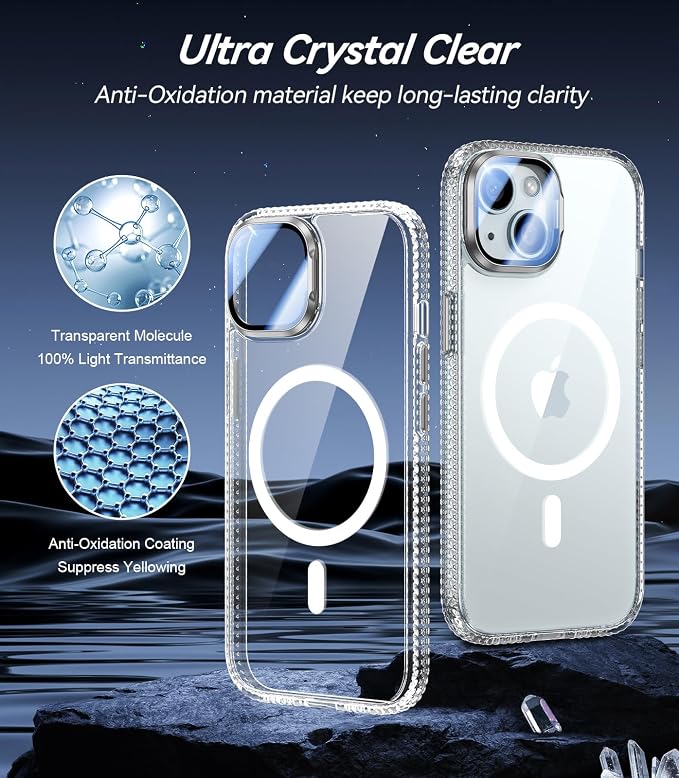 VOFATA [Upgraded] for iPhone 15 Case with Camera Cover Stand [Fit for MagSafe][9H Camera Lens Protector] Mil-Grade Protection Transparent Magnetic iPhone 15 Phone Case, Clear - Image 4