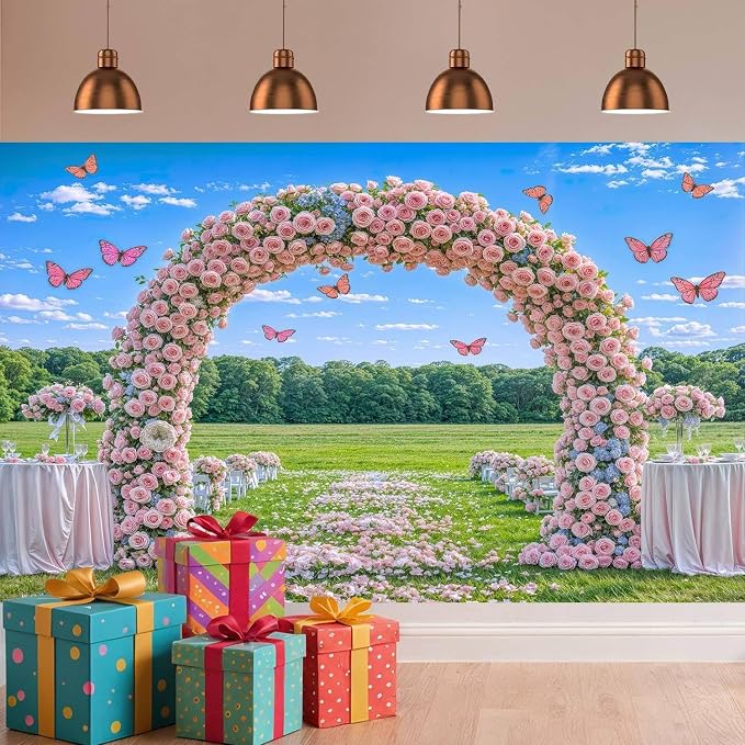 20X10ft Pink Lavender Wedding Backdrop Bridal Shower Rose Flower Photography Background Romantic Floral Garland for Girl Woman Wedding Bridal Party Backdrops Wall Photo Studio Shoot - Image 3