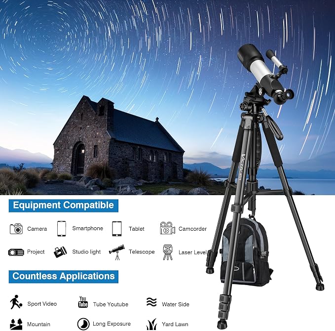 Tripod for Camera and Phone, 72" Tall Camera Tripod Monopod with Remote | Professional Heavy Duty Compact Camera Stand for iPhone, DSLR, Spotting Scope, Telescope, Binocular - Image 7