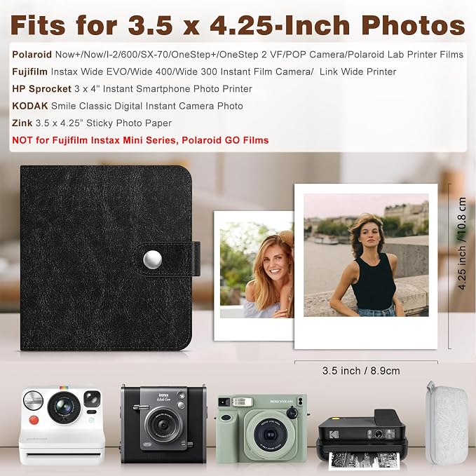 Fintie Small Photo Album Book for 3.5x4.25" Polaroid Films - 52 Pockets | For Polaoird I-Type/600/Sx-70 Films, Fujifilm Instax Wide Pictures Albums Book, Boys & Girls Memory Keepsakes, Vintage Black - Image 3