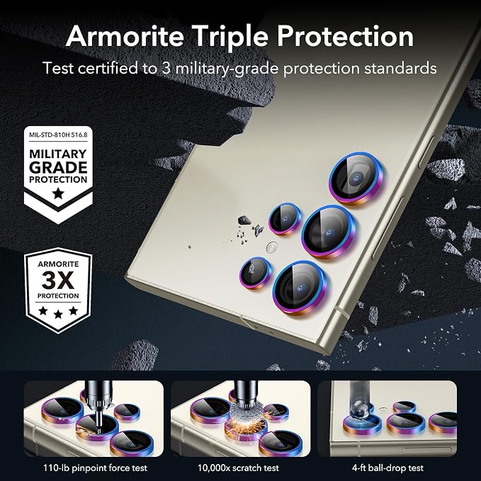 ESR for Samsung Galaxy S24 Ultra Camera Lens Protector, 1 Pack, Chromatic | Individual Camera Cover, 9H Tempered Glass, Original Camera Clarity, Scratch-Resistant, Case Friendly - Image 3