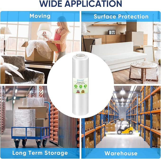 TICONN Stretch Wrap Roll, 15 in x 1000 ft Plastic Wrap for Moving Furniture | Odorless Industrial Strength Stretch Film, 300% Stretchability, Self-Adhering, Ideal for Furniture, Box Protection - Image 6