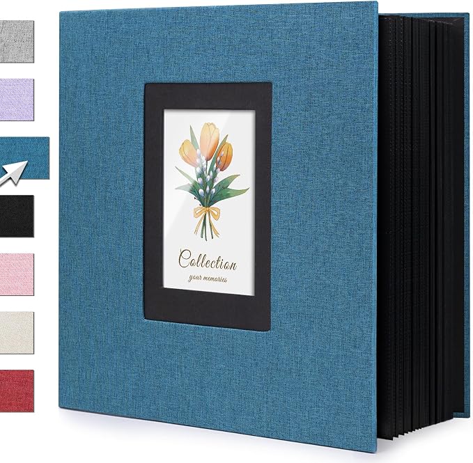 Linen Photo Album 4x6 Large Capacity 1000 Pockets Pictures Fabric Cover Books Albums Wedding School Family Anniversary Baby Memory Engagement Travel Albums(Blue, 1000 Pockets) by Colemoly