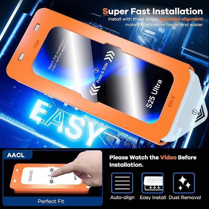 AACL 3-Pack for Samsung Galaxy S25 Ultra Screen Protector Tempered Glass | 9H Glass for S25 Ultra Screen Protector,Fast Alignment Tool,Bubble Free,Dust-free,Fingerprint Unlock,Anti-Scratch,6.9 Inch - Image 3
