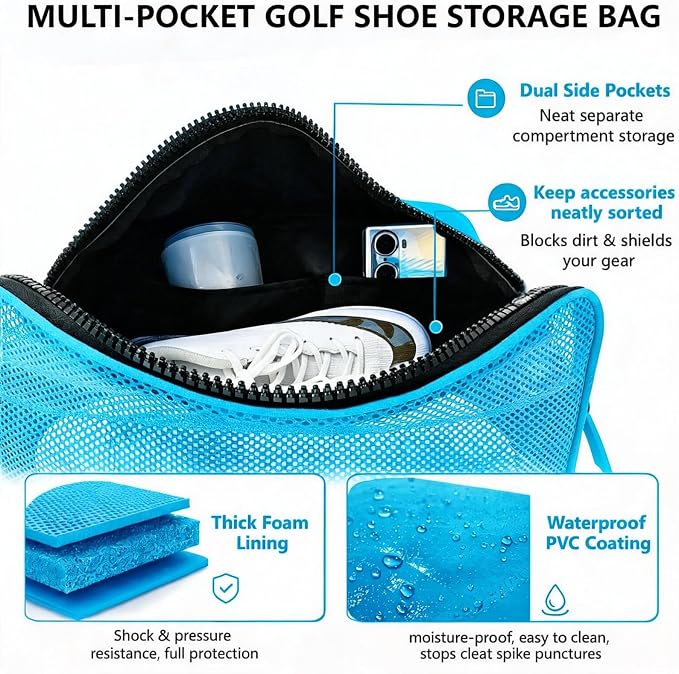 Golf Shoe Bag for Travel, Ventilated Sports Shoes Carrier, Portable Football Boot Organizer for Gym Men Women (1 Pcs-Sky Blue) - Image 5
