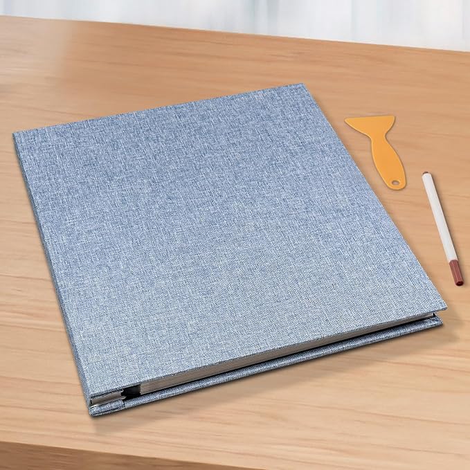 Large Photo Album Scrapbook, Holds 4x6, 8x10 Pictures, Self-Adhesive Pages for Baby, Wedding, Travel & Family Memories, Includes Metallic Pen & Scraper, Light Blue DIY Memory Book for Gifts - Image 6