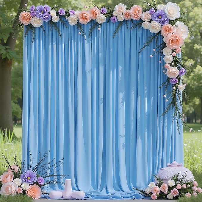 Blue Backdrop Curtain for Wedding Parties Backdrop Drapes 10x8FT | Wrinkle Free Polyester Curtain Backdrop Draping Fabric for Backdrop Photoshoot Birthday Party Background,2 Panel 5x8FT by Wokceer