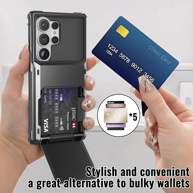 Foluu Wallet Case for Samsung Galaxy S26 Ultra with Card Holder, 5 Credit Hidden Card Slot Flip Cover Dual Layer Protective Hard PC Back & Soft TPU Bumper Case for Galaxy S26 Ultra 2026 (Gray) - Image 4