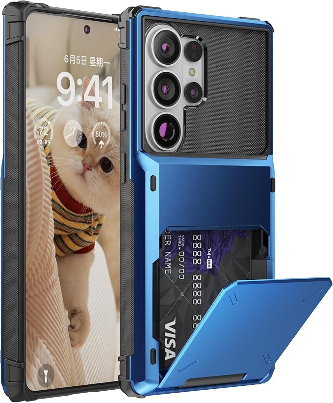 Foluu Wallet Case for Samsung Galaxy S26 Ultra with Card Holder, 5 Credit Hidden Card Slot Flip Cover Dual Layer Protective Hard PC Back & Soft TPU Bumper Case for Galaxy S26 Ultra 2026 (Blue) - Image 9