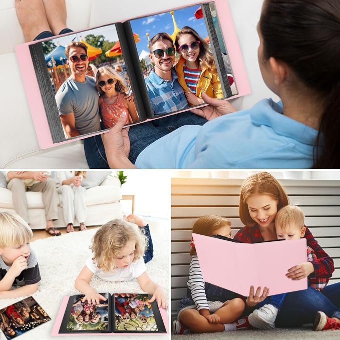 Aevdor 8x10 Photo Album, 168 Photos, Leather Cover, Pink | Large Capacity, Side-Loading Clear Pockets, Vertical 8x10 Layout, Black Inner Pages, Wedding, Travel, Baby & Family Memories - Image 8