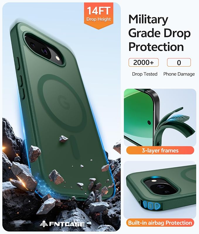 FNTCASE for Google Pixel 10a Case, Fit for Magsafe, with Screen Protector | Translucent Matte Magnetic Back, 14FT Military Grade Drop Protection, Slim Shockproof Protective Phone Cover, Green - Image 5