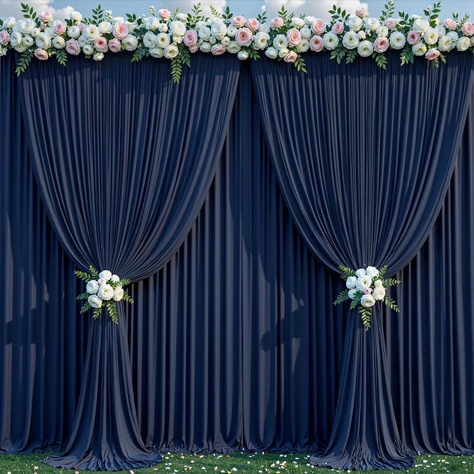 10 Panels Navy Blue Backdrop Curtains for Wedding Party Wrinkle Free Backdrops Curtain Drapes Fabric Decorations Photo Back Drop Cloth for Baby Shower Photography Stage Reception 50ft(W) x 12ft(H) - Image 4