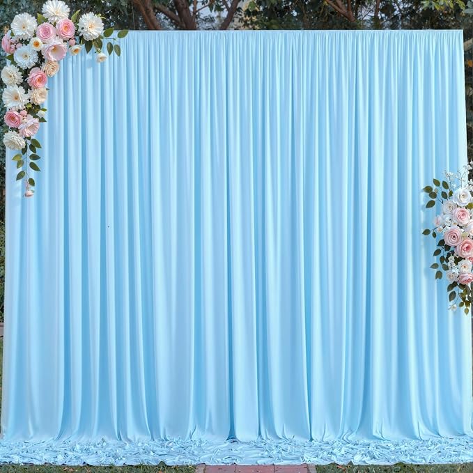 10 ft x 8 ft Wrinkle Free Baby Blue Backdrop Curtain for Parties, Polyester Light Blue Photo Backdrop Drapes for Birthday Wedding Party Baby Shower Photography - Image 4