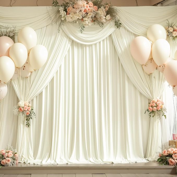Ivory Backdrop Curtain 10 Panels-Wrinkle-Free Ivory Curtains Polyester Photography Drapes for Wedding Party Baby Shower Photo Background Decorations- 40 X10FT - Image 6