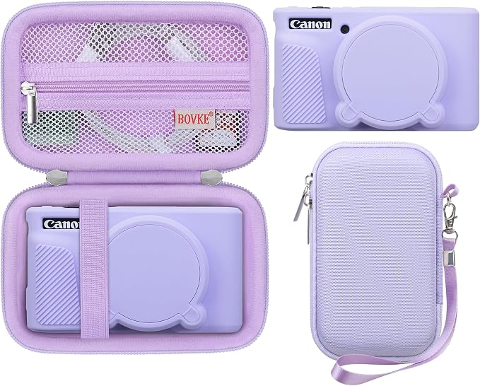 BOVKE Hard Case+Silicone Cover for Canon PowerShot SX740 HS Camera, Purple | SX740 SX730 Digital Camera Shockproof EVA Storage Bag & Soft Silicone Protective Case with Removable Lens Cover, Wrist Strap by BOVKE