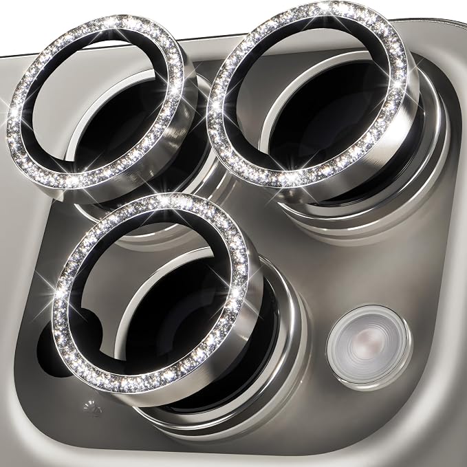 YWXTW Designed for iPhone 16 Pro/iPhone 16 Pro Max Camera Lens Protector Bling, [New Glitter Design] Individual Metal Tempered Glass Camera Cover Accessories Case Friendly (Natural Titanium) by YWXTW