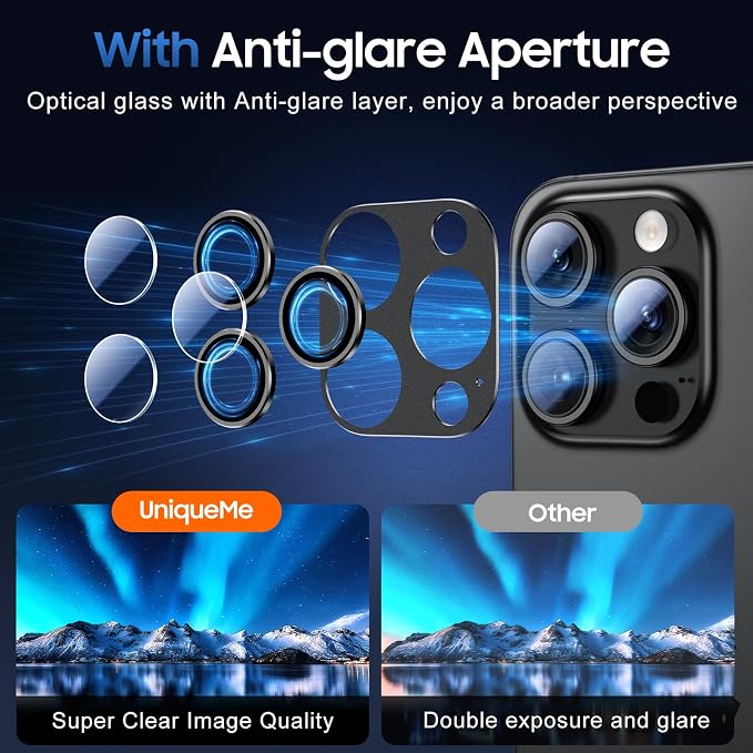 UniqueMe for iPhone 15 Pro/15 Pro Max Camera Lens Protector-All-Black | 3 Pack-Drop Protection, Case Friendly, Camera Cover Screen, Update New Version - Image 4