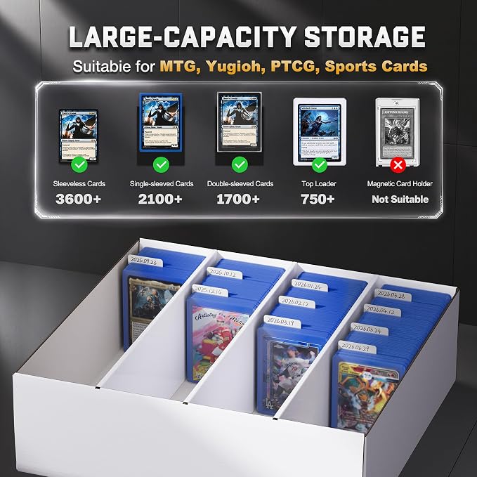 ZLCA 4 Row Trading Card Storage Box, 3200+ Standard Card 700+ Top Loader | Cardboard Storage Box with 20 Dividers, Bulk Card Storage Box for Top Loader MTG TCG PTCG Baseball Sports Card - Image 2