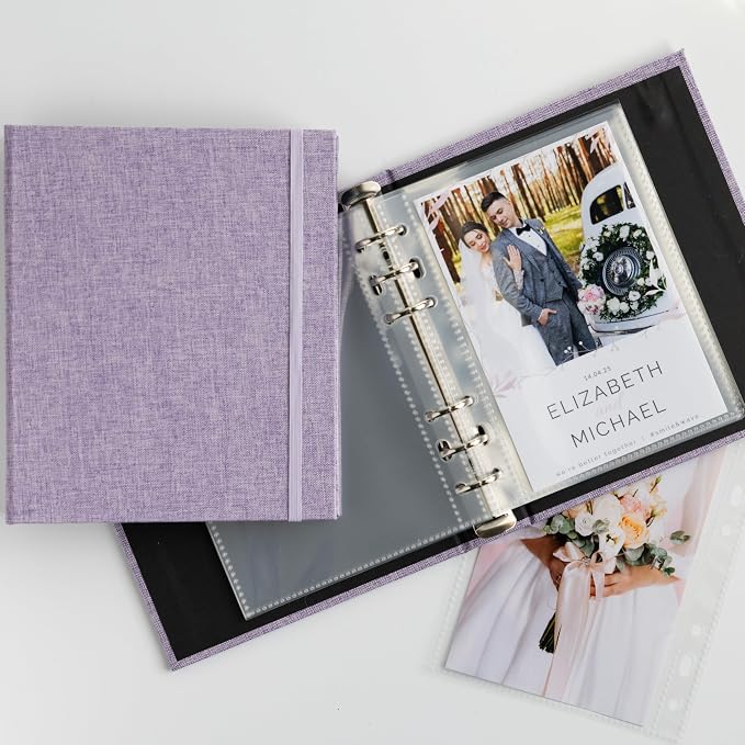 Photo Album For 2X6 Photo Booth Slip In Strips And 4X6 Pictures - 6 Ring Notebook Binder With 20 2 By 6 Sleeves - Fits 80 Photobooth Prints (PURPLE LAVENDER - LINEN HARDCOVER, 4X6) by SMILEWAVE