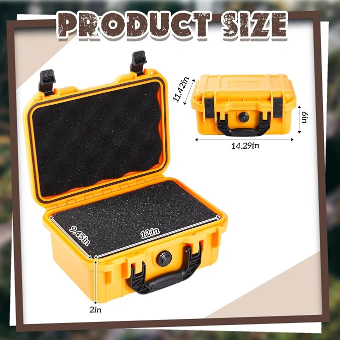 Relaxweex 1 Pcs Waterproof Hard Case with DIY Customizable Foam Insert Portable Protective Case with Knife for Camera Drones Equipments Tools Test Instruments(Yellow,14.3 x 11.4 x 4.5 Inch) - Image 2
