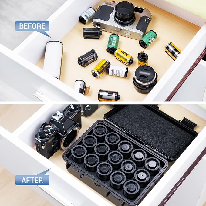 JJC Sturdy Secure 35mm Film Case Canister Holder, IP67 Waterproof | Container for 15 Rolls 35mm Negative Film, Anti-Shock Light-Sealed Negative Film Organizer Storage Box for Travel (No Film - Image 4