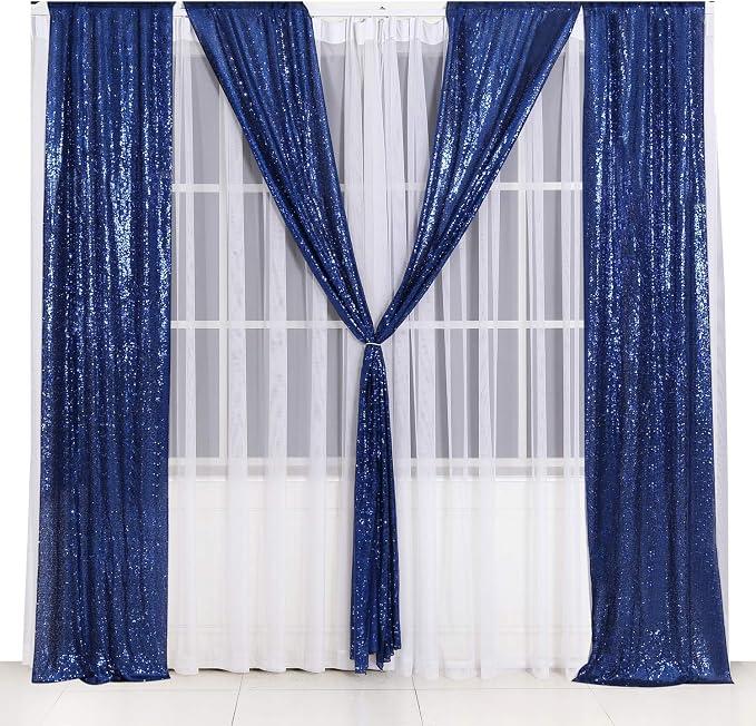 Poise3EHome 2ft x 8ft Blue Sequin Photography Backdrop Curtains 2 Panels for Party Decoration, Navy Blue - Image 8