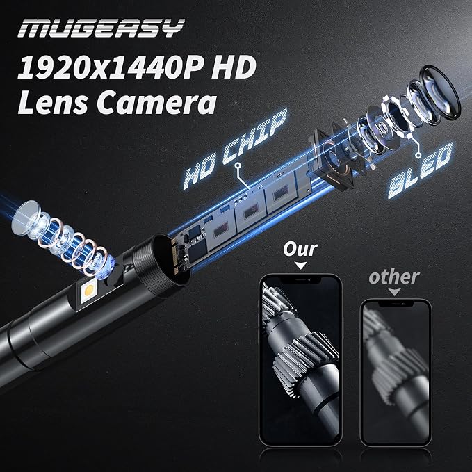 Endoscope Camera with Light, 1920P HD Bore Scope Borescope with 8 Lights, Waterproof 16.4FT Semi-Rigid Cord for Pipe Inspection, Industrial Endoscope for Phones(Dual Lens) - Image 2