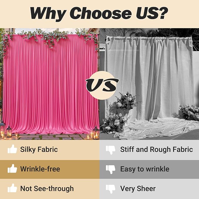 8ftx10ft Wrinkle Free Hot Pink Backdrop Curtain - 10 Feet Photography Backdrop Drapes, Silky Polyester Back Drop Cloth for Wedding Baby Shower Balloon Arch Background - Image 7