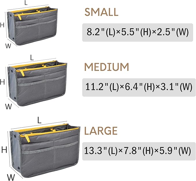 Vercord Purse Organizer Insert for Handbags Bag Organizers Inside Tote Pocketbook Women Nurse Nylon 13 Pockets Grey Medium - Image 3