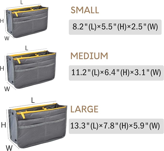 Vercord Purse Organizer Insert for Handbags Bag Organizers Inside Tote Pocketbook Women Nurse Nylon 13 Pockets Grey Small - Image 3