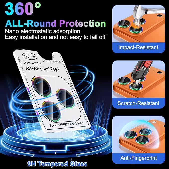 Meshine for iPhone 17 Pro/17 Pro Max Camera Lens Protector,Scratch Proof,Strong Adsorption,9H Hardness with Metal Ring Camera Cover,Ultra Thin Case Friendly, Accessories Lens Protector,Colorful - Image 3