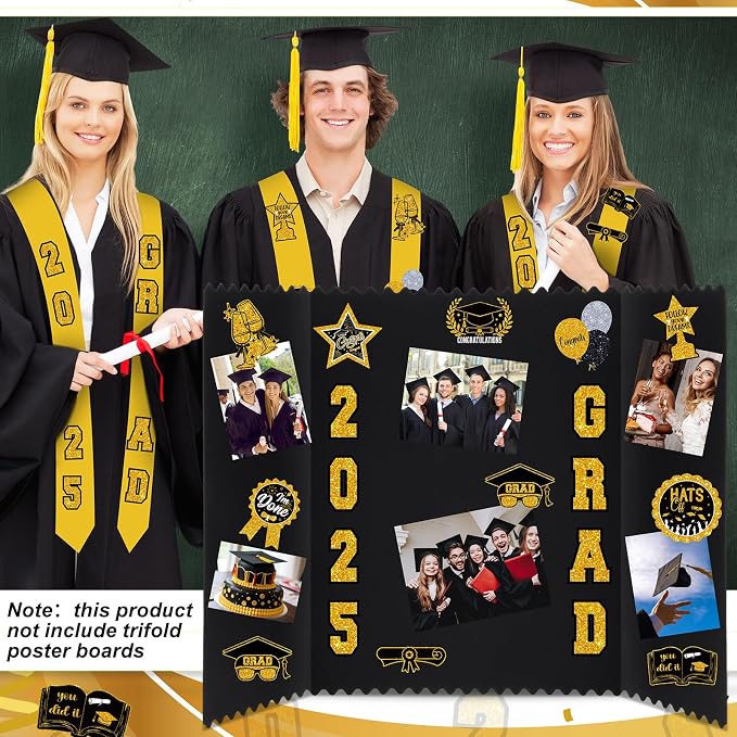 Glenmal 14 Sheets Graduation Photo Display Board Sticker Class of 2026 Black Gold Picture Display Stickers Accessories for 2026 Grad Party College Board Photo Frame Decor (12x10inch, 8.3x8.3inch) - Image 7