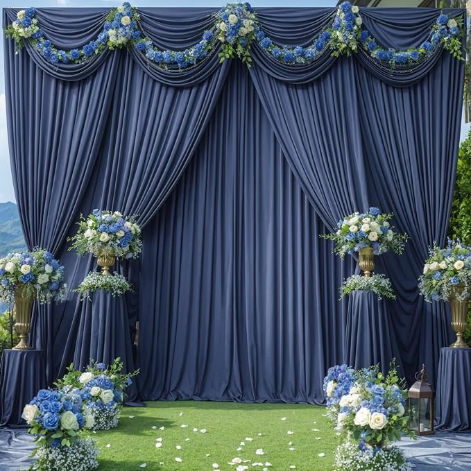 4 Panels Navy Blue Backdrop Curtains for Wedding Party Wrinkle Free Backdrops Curtain Drapes Fabric Decorations Photo Back Drop Cloth for Baby Shower Photography Stage Reception 20ft(W) x 12ft(H) - Image 9