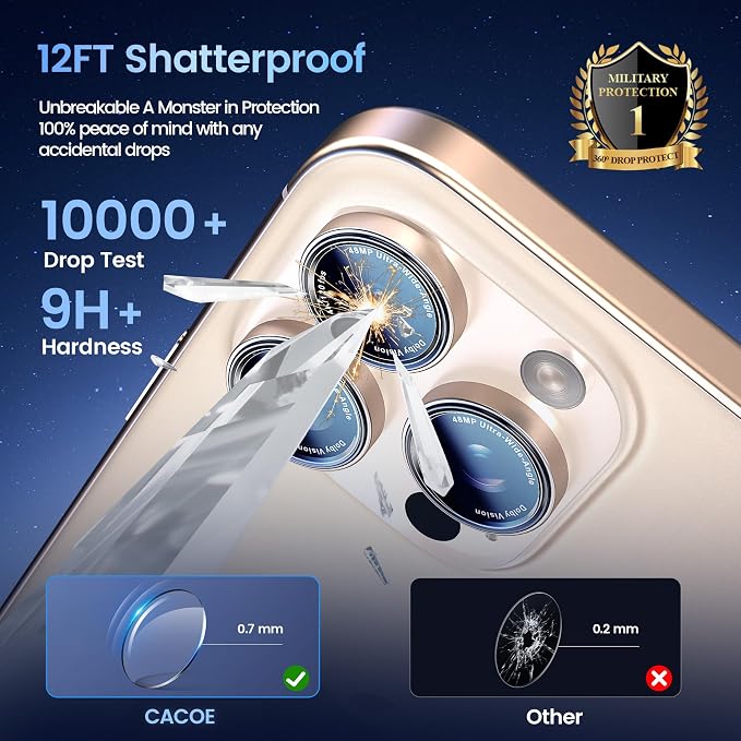 CACOE Camera Lens Protector for iPhone 14/15/16/17 Pro/Pro Max Cover | Anti-Scratch, Drop-Proof, Strong Adhesion, Camera Screen Cover, for iPhone 14-17 Pro/Pro Max, Desert Gold - Image 5