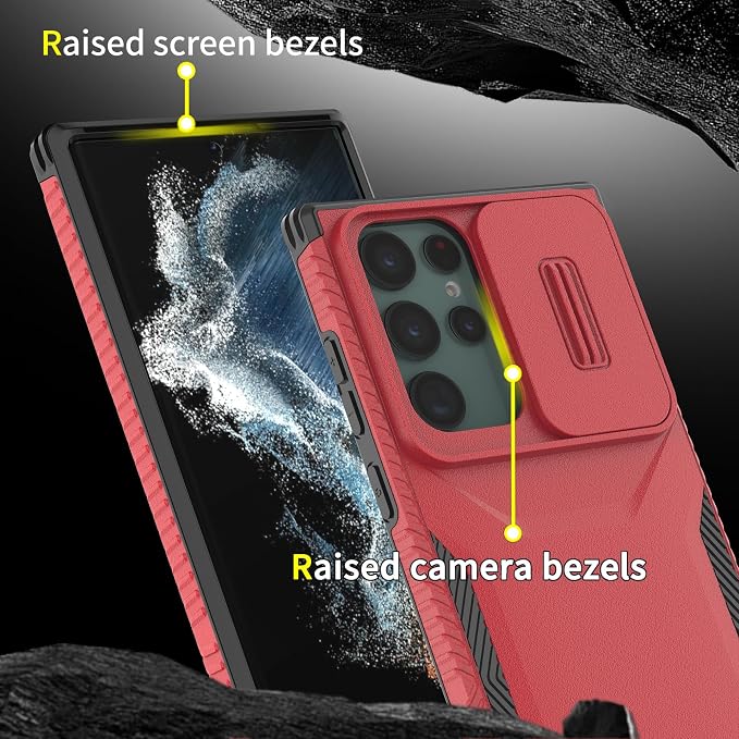 for Galaxy S22 Ultra Case with 1 HD Screen Protector & Slide Camera Cover [Military-Grade] Phone Case Heavy Duty Rugged Shockproof Protective Cover for Samsung Galaxy S22 Ultra(Red) - Image 5