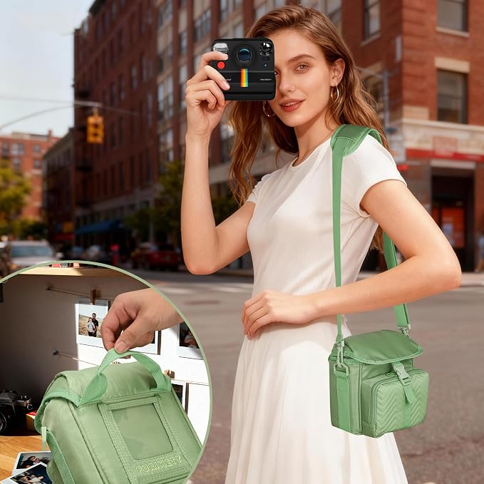 Camera Case for Polaroid Now 3rd/2nd Gen with Photo Display Window | Instant Camera Sling Bag with Clear Display Window, ilted Front Pocket, 8mm Padding, Top Handle and Adjustable Strap, Green - Image 8
