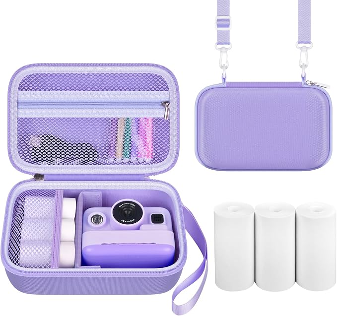 Boobowl Kids Instant Print Camera Case for Dylanto, for Gofunly Cameras | 3 Included Paper Rolls, Adjustable Divider, Mesh Pocket and Shoulder Strap for Kid Travel, Photo Storage, Box Only - Purple by BOOBOWL