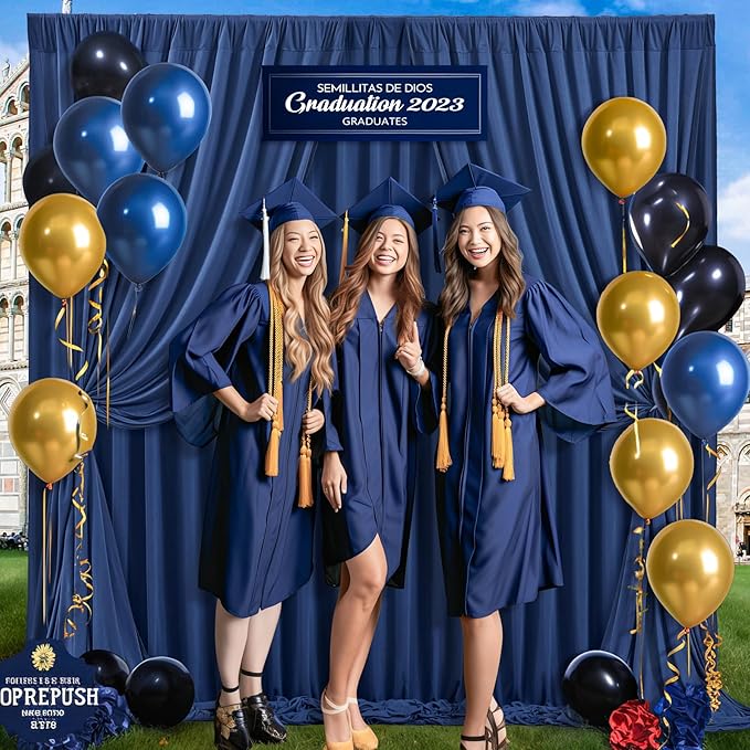 Navy Blue Backdrop Curtains-Wrinkle-Free Navy Blue Curtains Polyester Photography Drapes Wedding Background for Baby Shower Birthday Graduation Party Decorations - 8 X10FT - Image 4