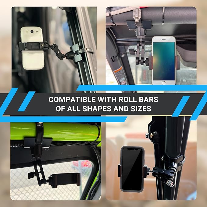 CamKix BarGrip Phone Mount for UTV Roll Bars of All Shapes - Compatible with Polaris, CanAm, Honda, Kawasaki, Wildcat - 360° Rotation for 1"-2" Cages RZR, UTV Smartphone Accessories - Image 2