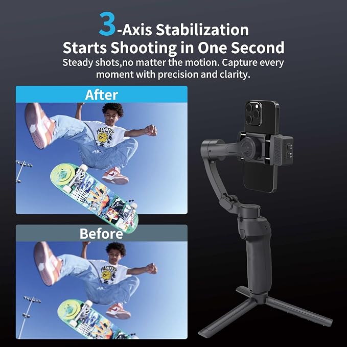 3-Axis Gimbal Stabilizer for Smartphone, Handheld Gimbal Tripod for iPhone & Andriod with Fill Light, AI Auto Face/Object Tracking, Foldable Rotating Stabilizer for Phone Video Recording, Vlogging - Image 2